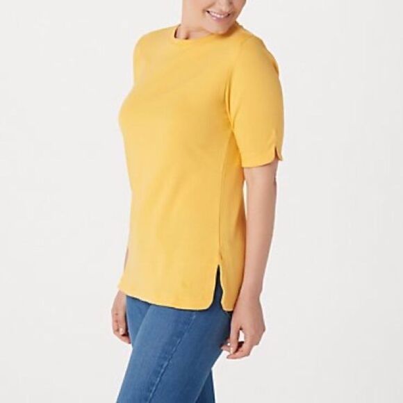 Isaac Mizrahi Essentials Elbow Slv Crew Neck Top - Picture 1 of 4
